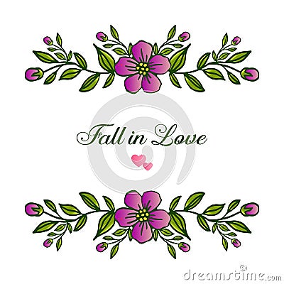 Vintage frame with style unique floral in purple colors, for greeting card fall in love. Vector Vector Illustration