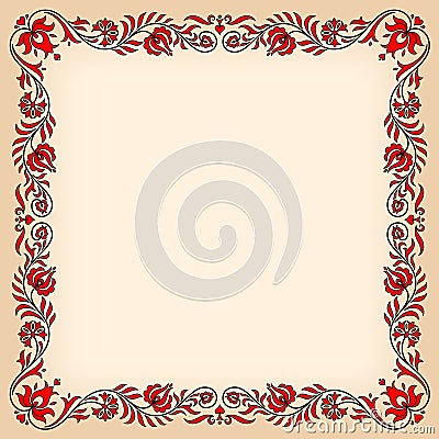 Vintage frame with traditional Hungarian floral motives Vector Illustration