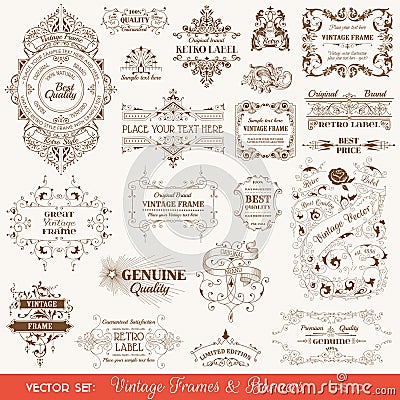 Vintage Frames and Banners, Calligraphic Elements Vector Illustration