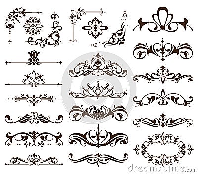 Vintage frames, corners, borders with delicate swirls in Art Nouveau for decoration and design works with floral motifs vintage st Vector Illustration