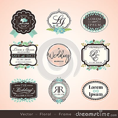 Vintage frames and design elements for wedding invitation Vector Illustration