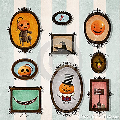 Vintage frames set with halloween element Cartoon Illustration