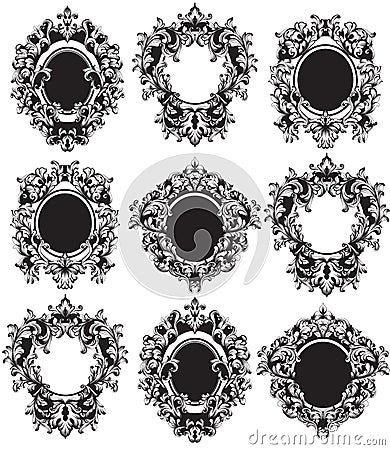 Vintage Frames set Vector. Classic rich ornamented carved decors. Baroque sophisticated intricate designs Vector Illustration