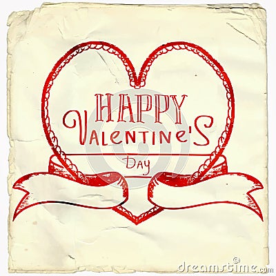 Vintage freehand drawing. Happy Valentine's Day theme. Vector Illustration