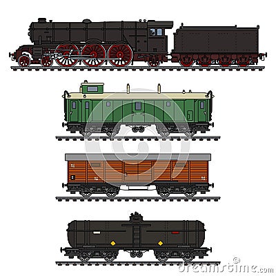 The vintage freight steam train Vector Illustration
