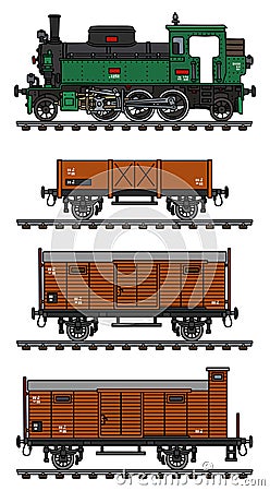 The vintage freight steam train Vector Illustration
