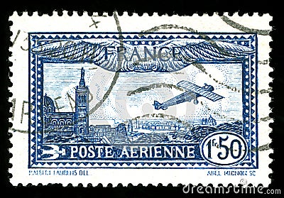 Vintage French aircraft stamp Editorial Stock Photo
