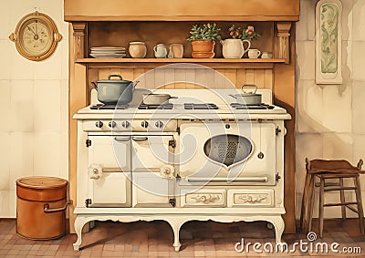 Vintage French Kitchen: A Stunning Symmetrical Design with Brigh Stock Photo