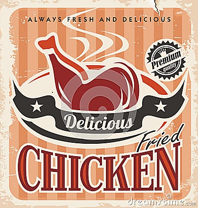 Vintage fried chicken poster design Vector Illustration