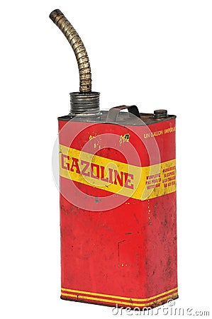 Vintage fuel container, text in french Stock Photo