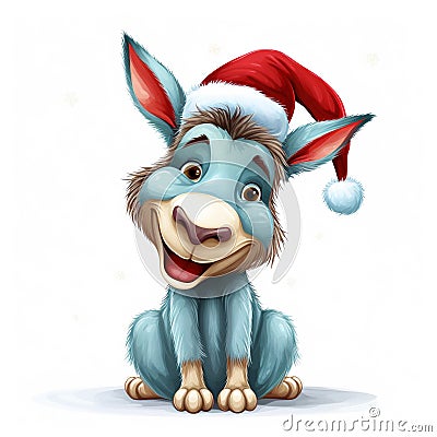 Vintage Funny Christmas Donkey Illustration Clipart Isolated on White Background Cartoon Illustration