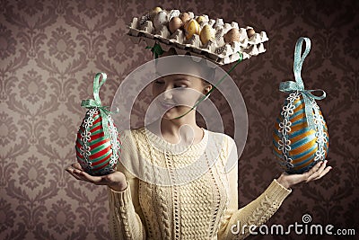 Vintage funny easter woman Stock Photo