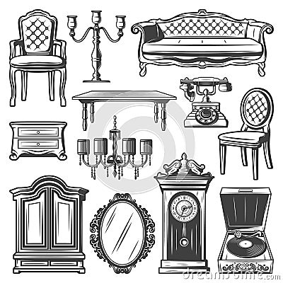 Vintage Furniture Elements Set Vector Illustration
