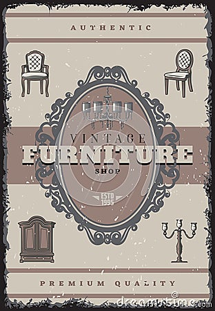 Vintage Furniture Shop Poster Vector Illustration