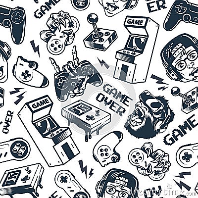 Vintage gaming seamless pattern Vector Illustration