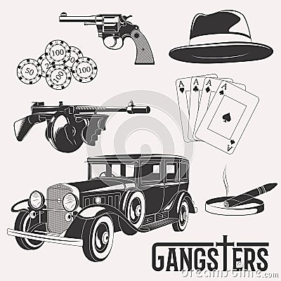 Vintage gangster set Vector Illustration