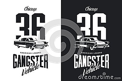 Vintage gangster vehicle black and white isolated vector logo. Vector Illustration