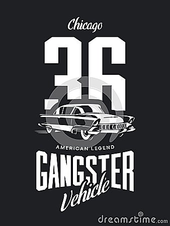 Vintage gangster vehicle vector logo isolated on dark background Vector Illustration
