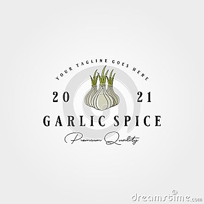 Vintage garlic label logo vector illustration design, garlic spice template design Vector Illustration