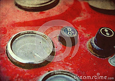 Vintage gauges on the dashboard of an old tractor. Control and measurement concept image Stock Photo