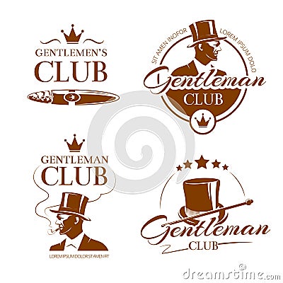 Vintage gentleman club vector emblems, labels, badges Vector Illustration