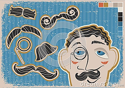 Vintage gentleman face and mustaches on old paper Vector Illustration