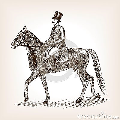 Vintage gentleman on horse sketch style vector Vector Illustration