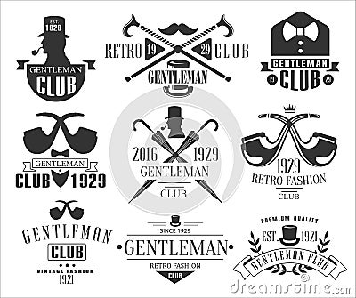 Vintage Gentlemen Club Logos Collection Vector Illustration
