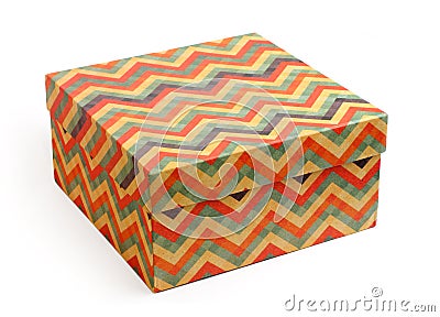 Vintage gift box with multicolor zigzag stripes Stock Photo