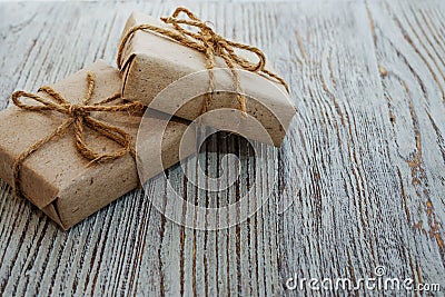 Vintage gift box on wooden background Stock Photo