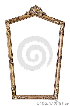 Vintage gilded pentagonal frame with an ornament isolated on white. Stock Photo