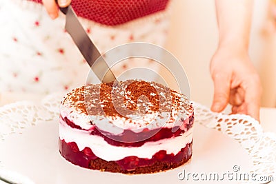 Vintage Girl Baking A Cake Stock Photo