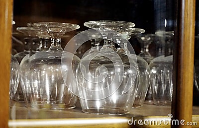 Vintage glass in cupboard , Close up shot Stock Photo