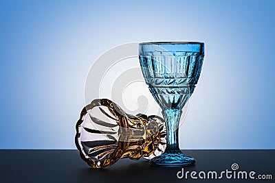 Vintage glasses for alcoholic beverages. Studio photography. Stock Photo