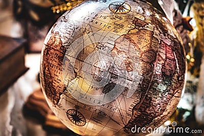 Vintage globe background retro brown speia travel geography ancient map Stock Photo