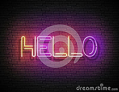 Vintage Glow Signboard with Hello Inscription Vector Illustration