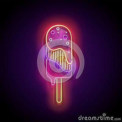 Vintage Glow Signboard with Lolly Pop Ice Cream Vector Illustration