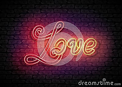 Vintage Glow Signboard with Love Inscription Vector Illustration