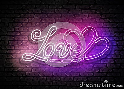 Vintage Glow Signboard with Love Inscription Vector Illustration