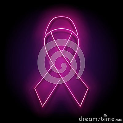 Vintage Glow Signboard with Pink Ribbon Vector Illustration