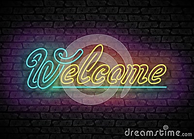 Vintage Glow Signboard with Welcome Inscription Vector Illustration