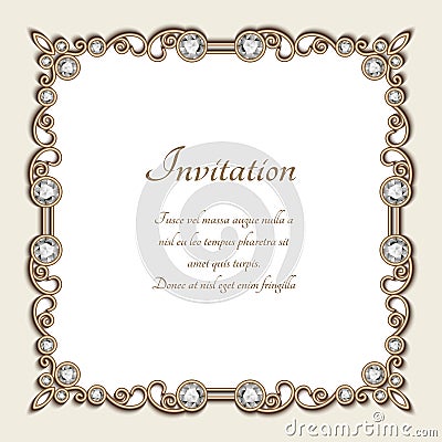 Vintage gold background, square jewelry frame Vector Illustration