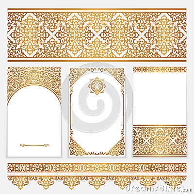 Vintage gold borders and frames on white Vector Illustration