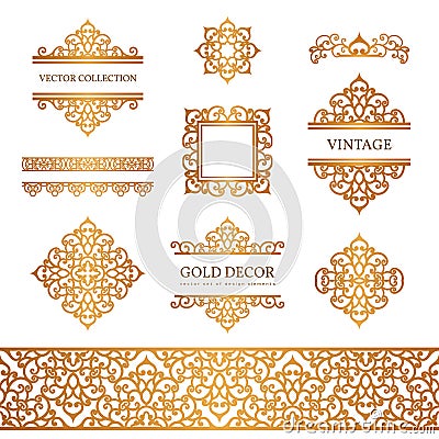 Vintage gold borders and frames on white Vector Illustration