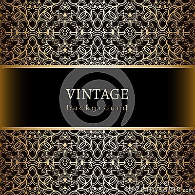 Vintage gold frame with lace borders Vector Illustration