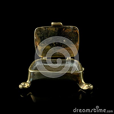 Vintage gold jewelry box on black isolated background Editorial Stock Photo