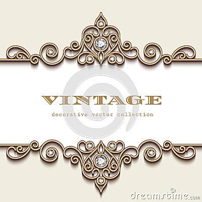 Vintage gold jewelry frame on white Vector Illustration