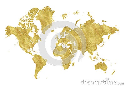 Vintage gold map on white background. Wear texture, grunge, gold patina. Template for cards, wedding invitation, posters, blogs, w Stock Photo