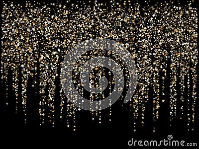 Vintage gold star dust sparkle vector garland background. Glitter stardust confetti, shining sparkles pattern design on dark. Vector Illustration