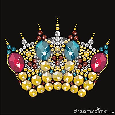 Vintage gold tiara crown womens wedding with rhinestones. Crown Miss Contest. Vector Illustration